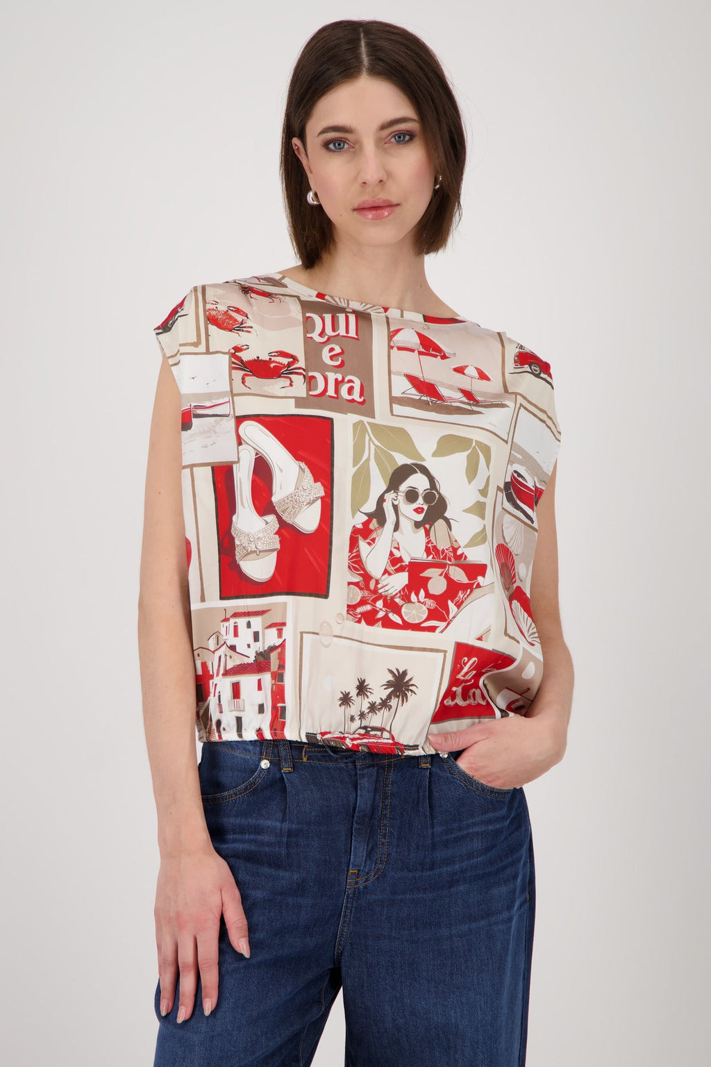 Shop Monari Sardinien Red Blouse with Polaroid Print - Monari