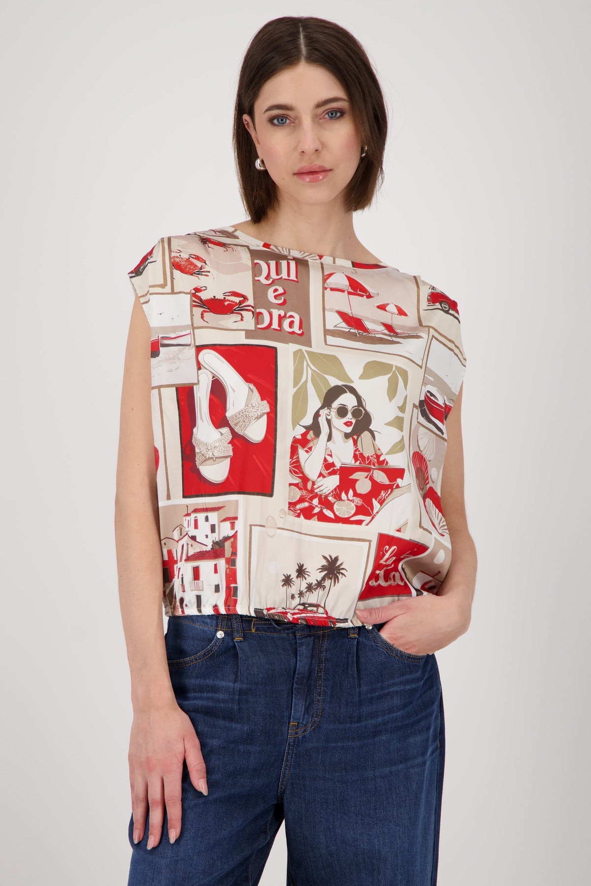 Shop Monari Sardinien Red Blouse with Polaroid Print - Monari