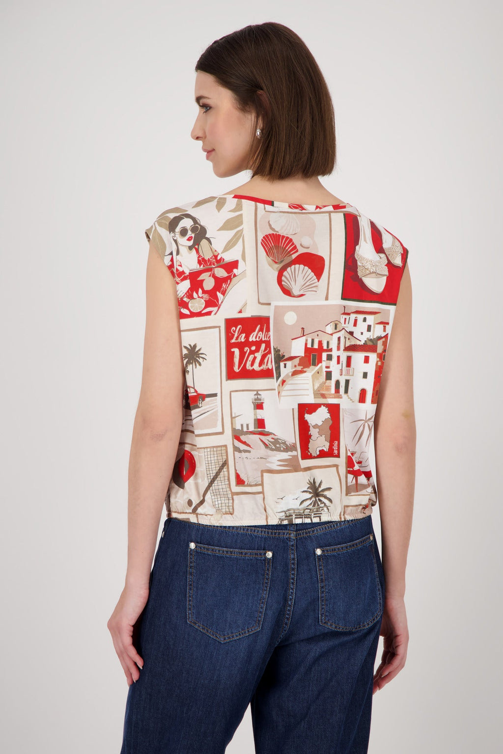 Shop Monari Sardinien Red Blouse with Polaroid Print - Monari