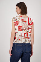 Shop Monari Sardinien Red Blouse with Polaroid Print - Monari