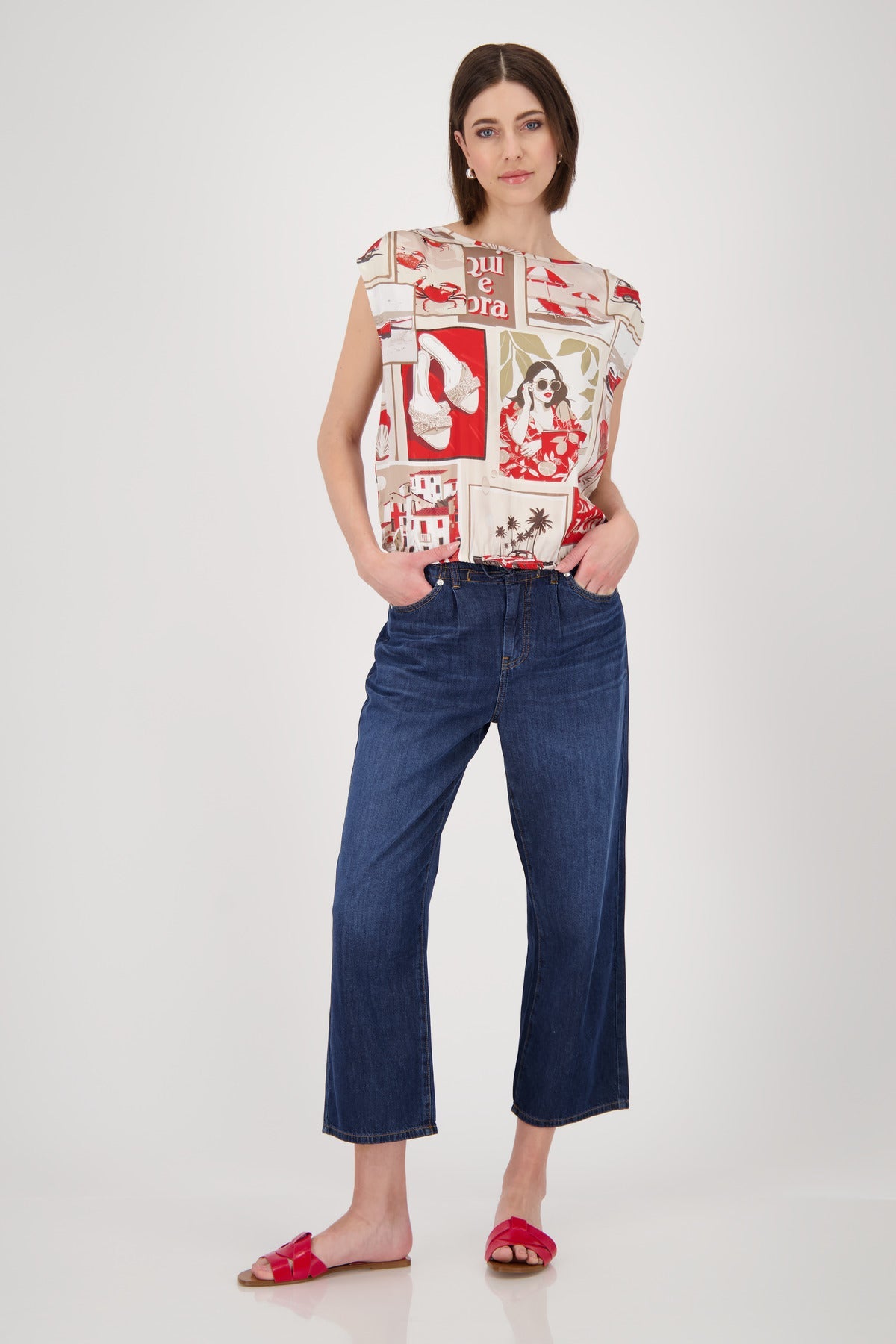 Shop Monari Sardinien Red Blouse with Polaroid Print - Monari