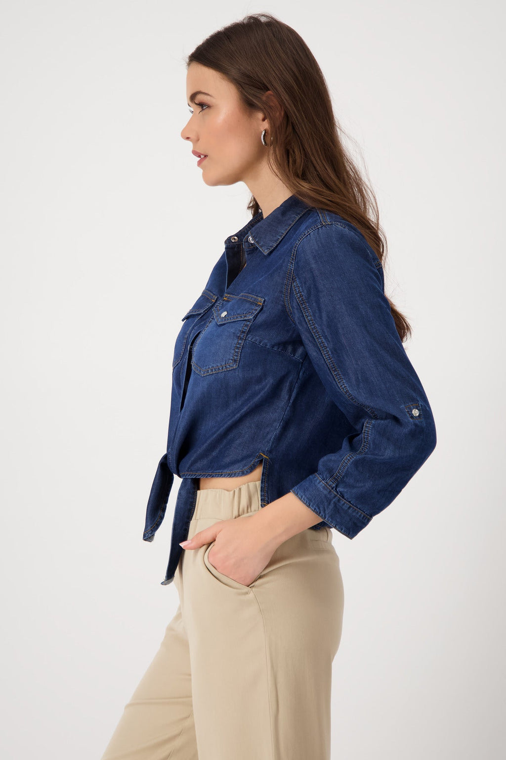 Shop Monari Shirt Collar Denim Shirt - Monari