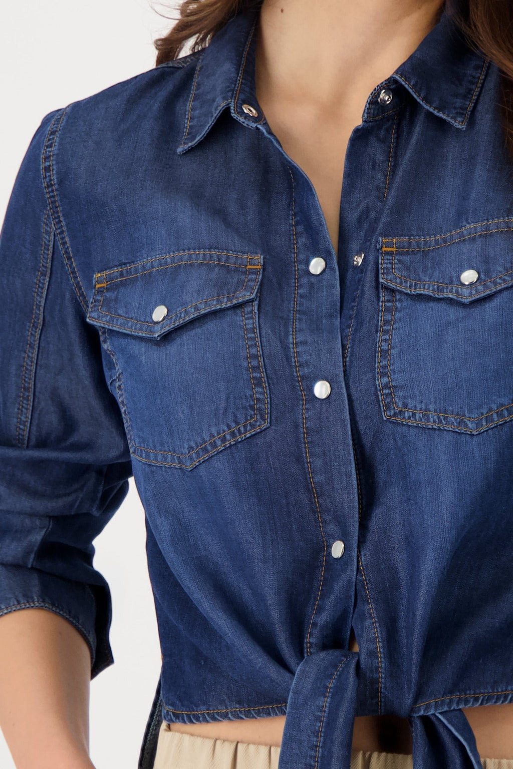 Shop Monari Shirt Collar Denim Shirt - Monari