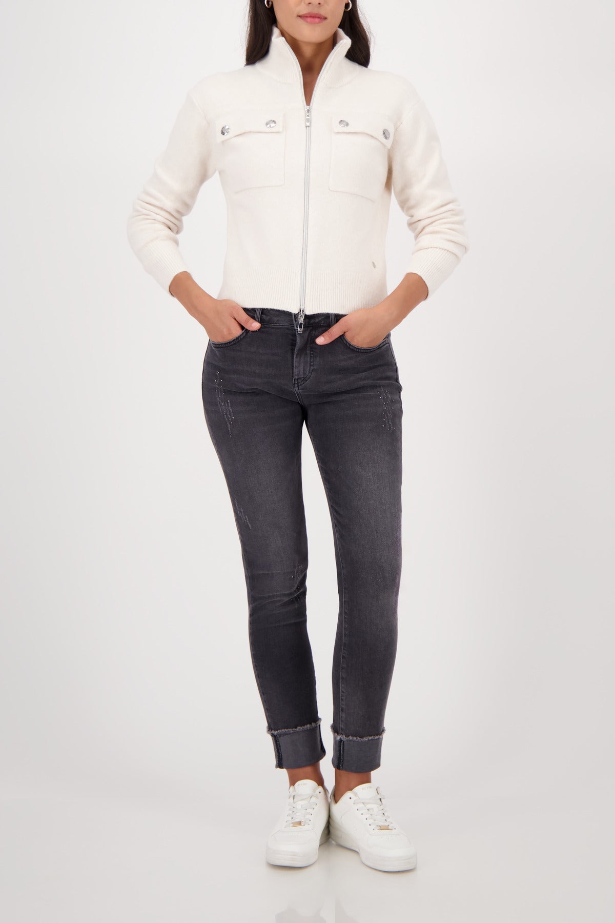Shop Monari Stand Up Collar Cadigan Jacket - Monari
