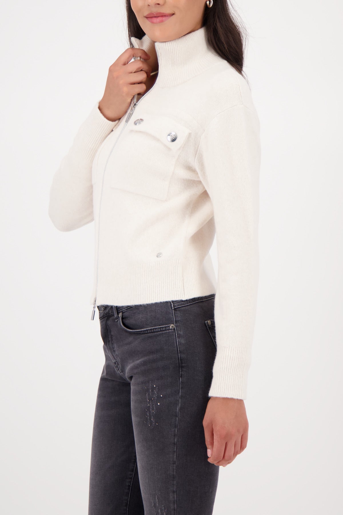 Shop Monari Stand Up Collar Cadigan Jacket - Monari