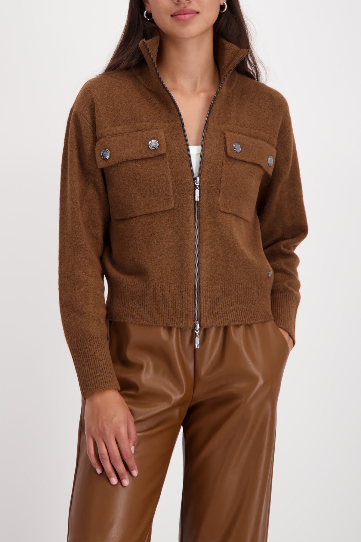 Shop Monari Stand Up Collar Cadigan Jacket - Monari