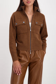 Shop Monari Stand Up Collar Cadigan Jacket - Monari
