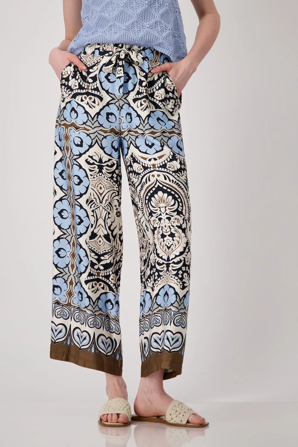 Shop Monari Wide Leg Pants, Buenos Aires Ornament Print - Monari