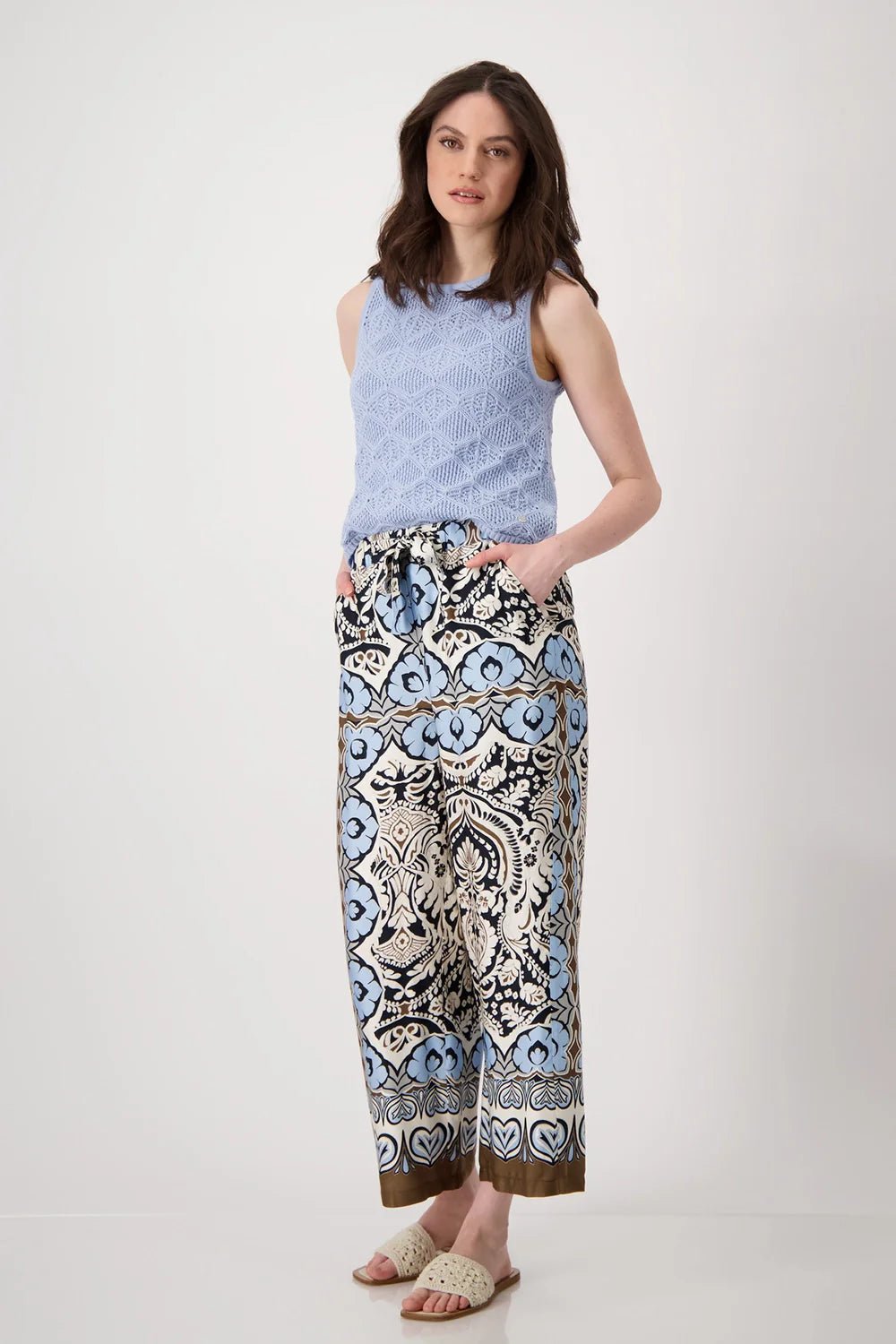 Shop Monari Wide Leg Pants, Buenos Aires Ornament Print - Monari
