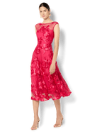 Shop Montique Isha Hot Pink Ribbon Lace Dress - Montique