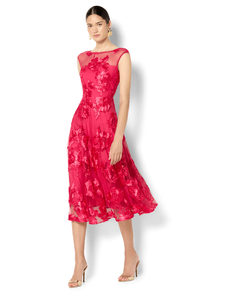 Shop Montique Isha Hot Pink Ribbon Lace Dress - Montique