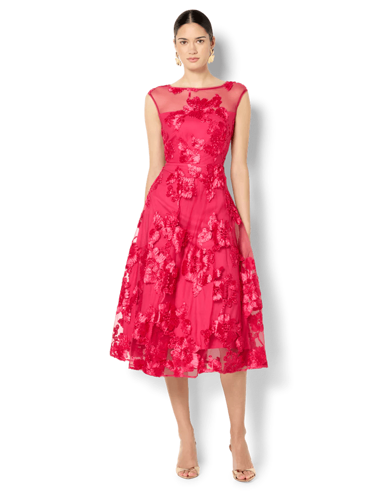 Shop Montique Isha Hot Pink Ribbon Lace Dress - Montique