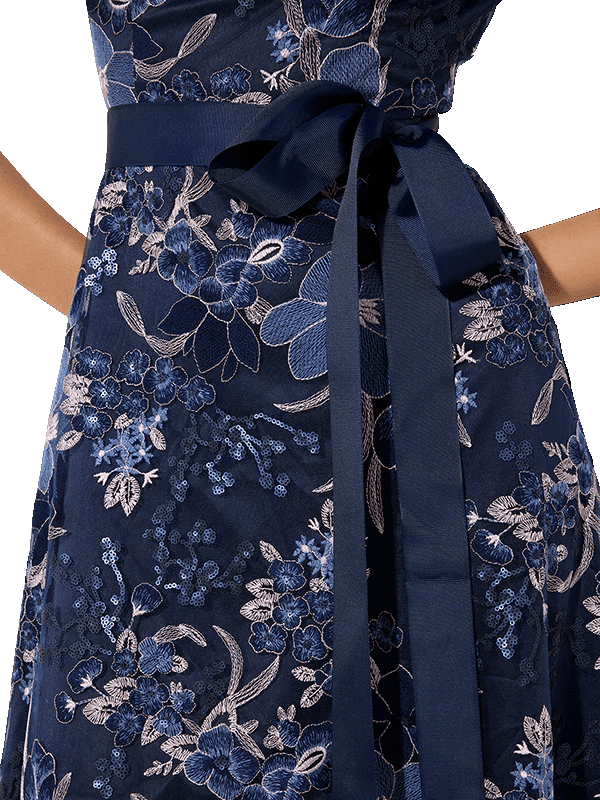 Shop Montique Loren Navy/Pink Lace Dress - Montique