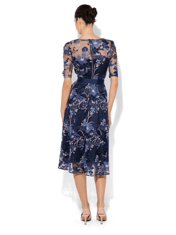 Shop Montique Loren Navy/Pink Lace Dress - Montique
