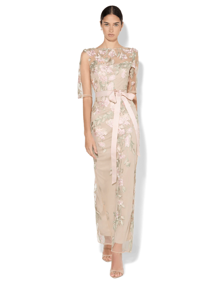 Shop Montique Raya Pink Embroidered Gown - Montique