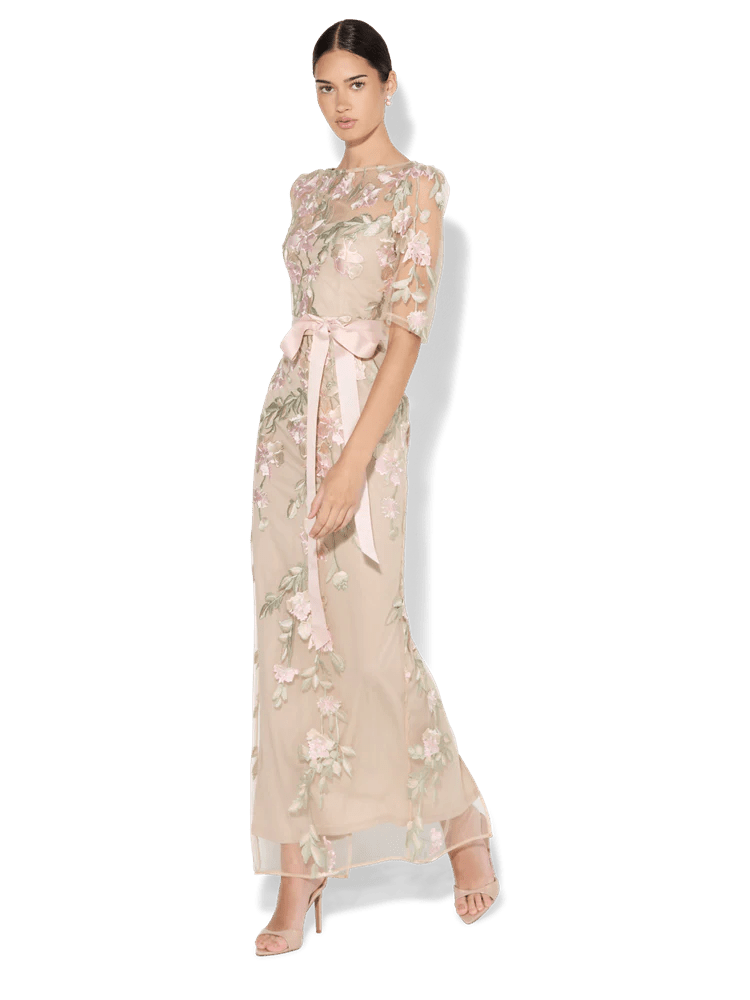 Shop Montique Raya Pink Embroidered Gown - Montique