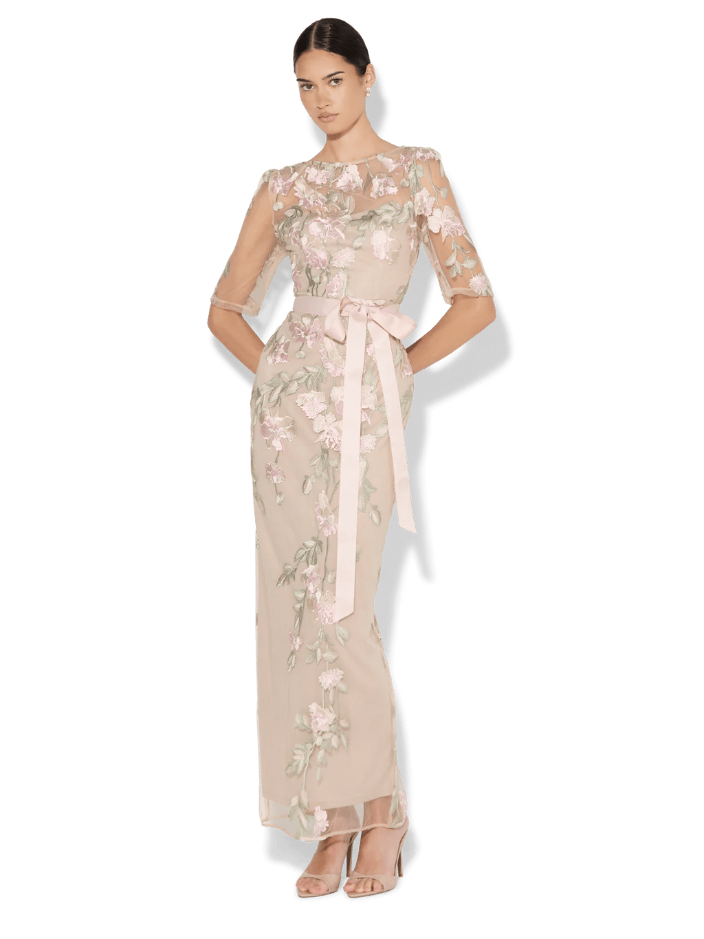 Shop Montique Raya Pink Embroidered Gown - Montique