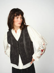 Shop Mos Mosh Albanju Knit Lace Vest in Phantom - MOS MOSH