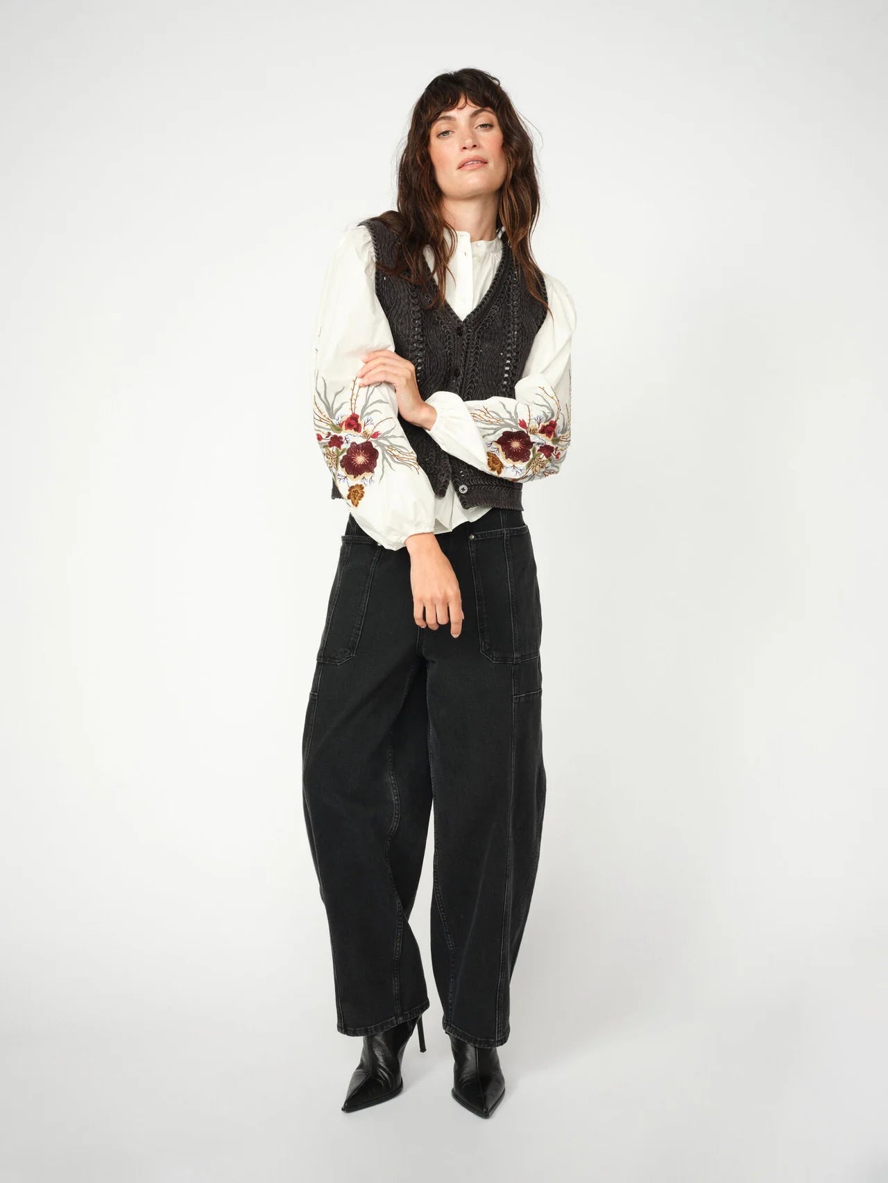 Shop Mos Mosh Albanju Knit Lace Vest in Phantom - MOS MOSH