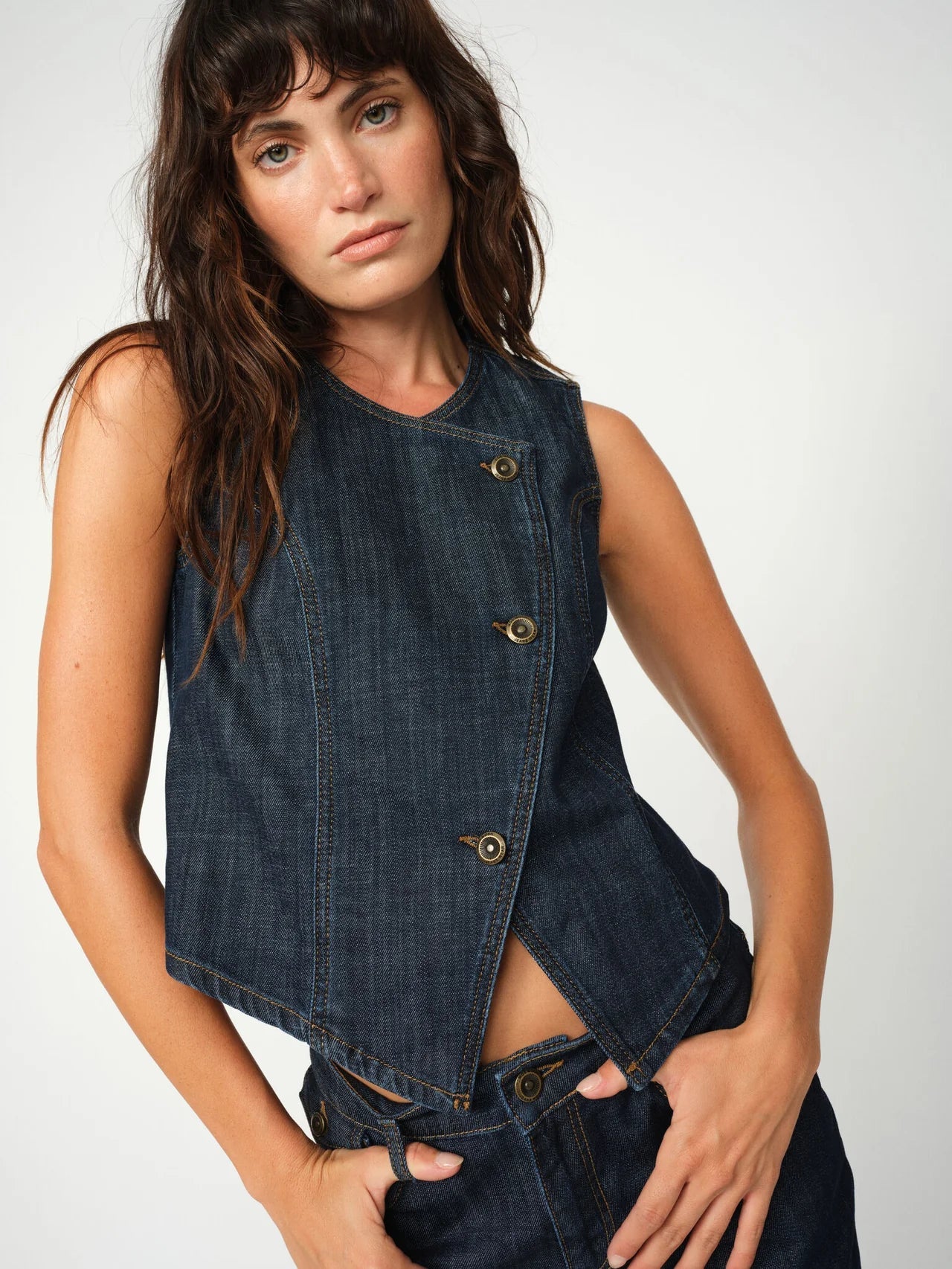 Shop Mos Mosh Ceden Nippon Denim Vest - MOS MOSH