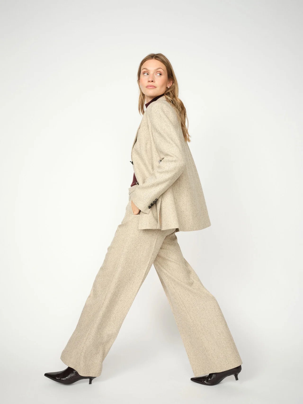 Shop Mos Mosh Leya Merlin Tweed Bouclé Pant in True Camel - MOS MOSH