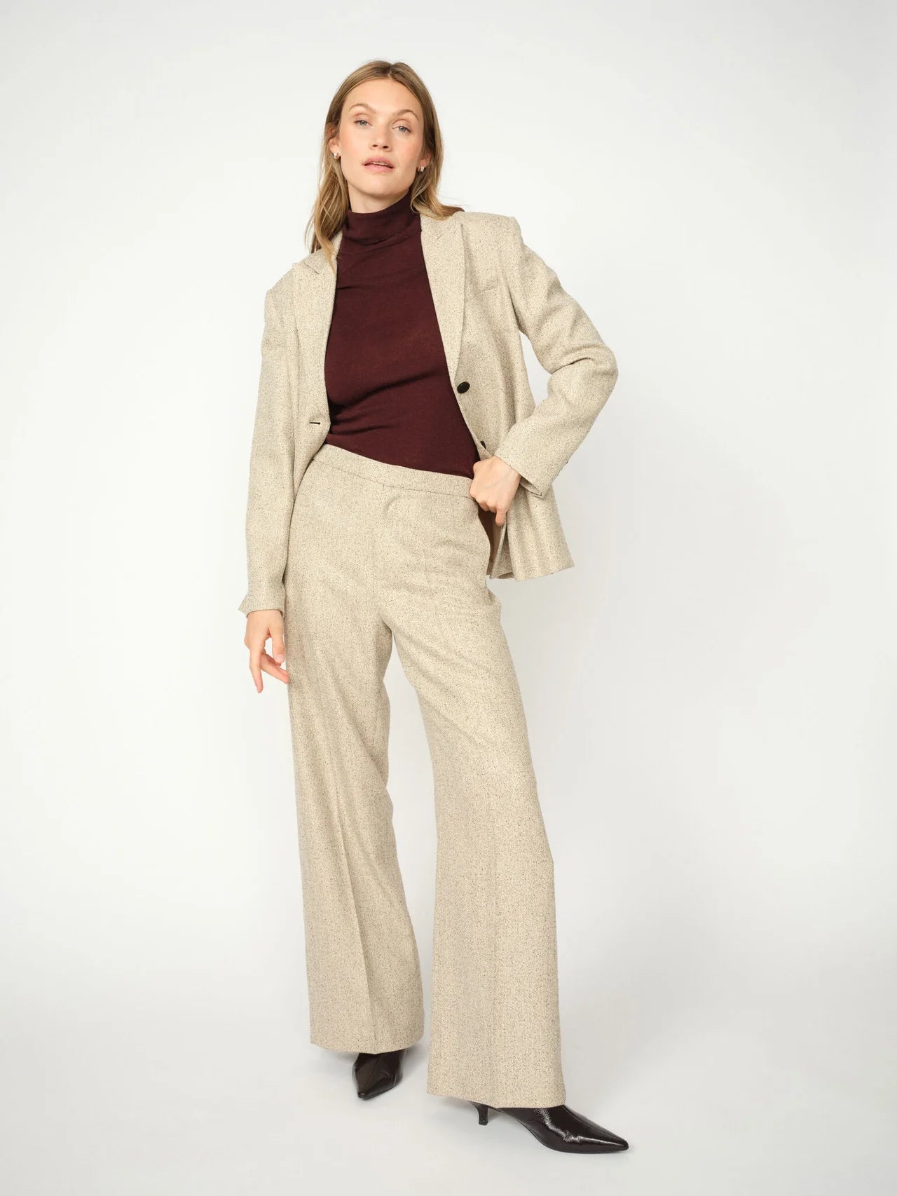 Shop Mos Mosh Leya Merlin Tweed Bouclé Pant in True Camel - MOS MOSH