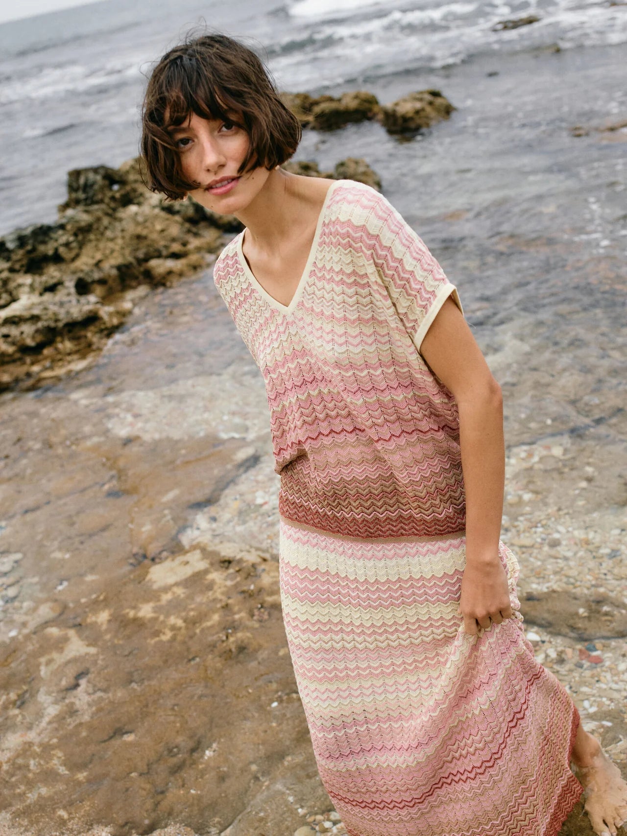 Shop MOS MOSH Shani Zig Zag V - Neck Knit - MOS MOSH