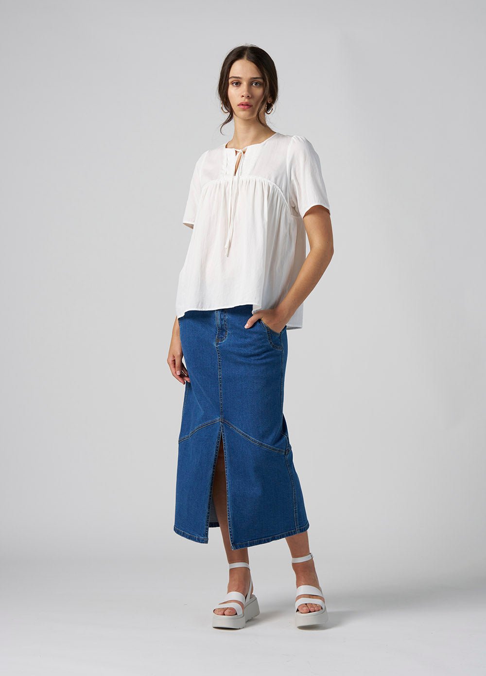 Shop Moto Denim Skirt | Mid Wash - Madly Sweetly