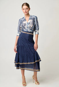 Shop Mustique Cotton Silk Embroidered Skirt | Ink - ONCEWAS