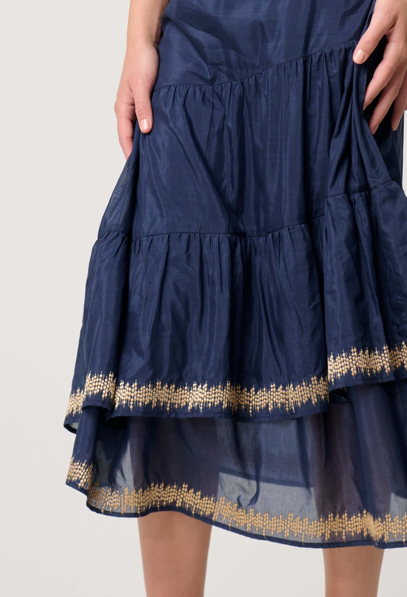 Shop Mustique Cotton Silk Embroidered Skirt | Ink - ONCEWAS