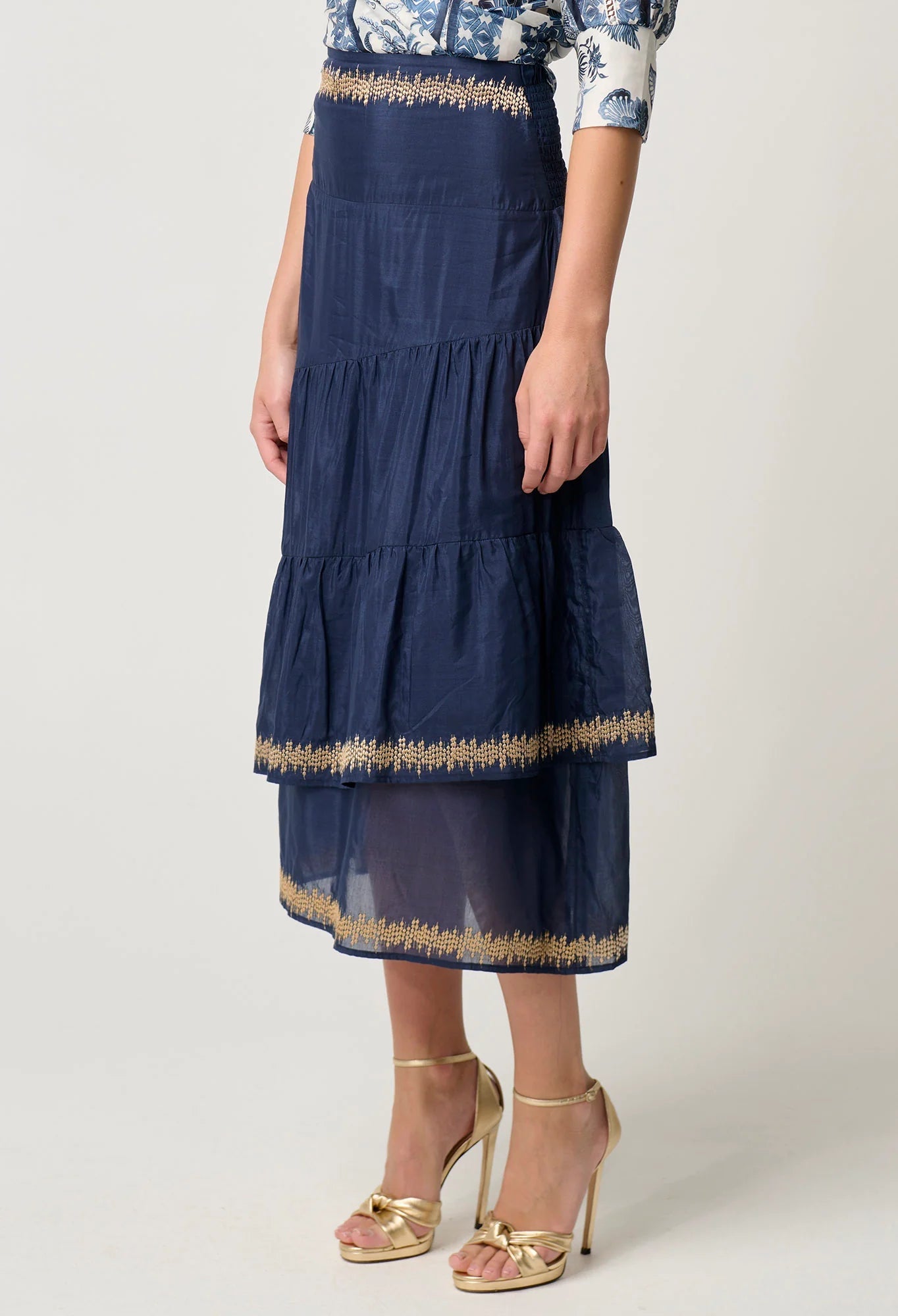 Shop Mustique Cotton Silk Embroidered Skirt | Ink - ONCEWAS