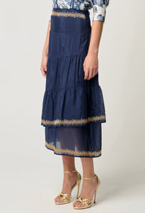 Shop Mustique Cotton Silk Embroidered Skirt | Ink - ONCEWAS