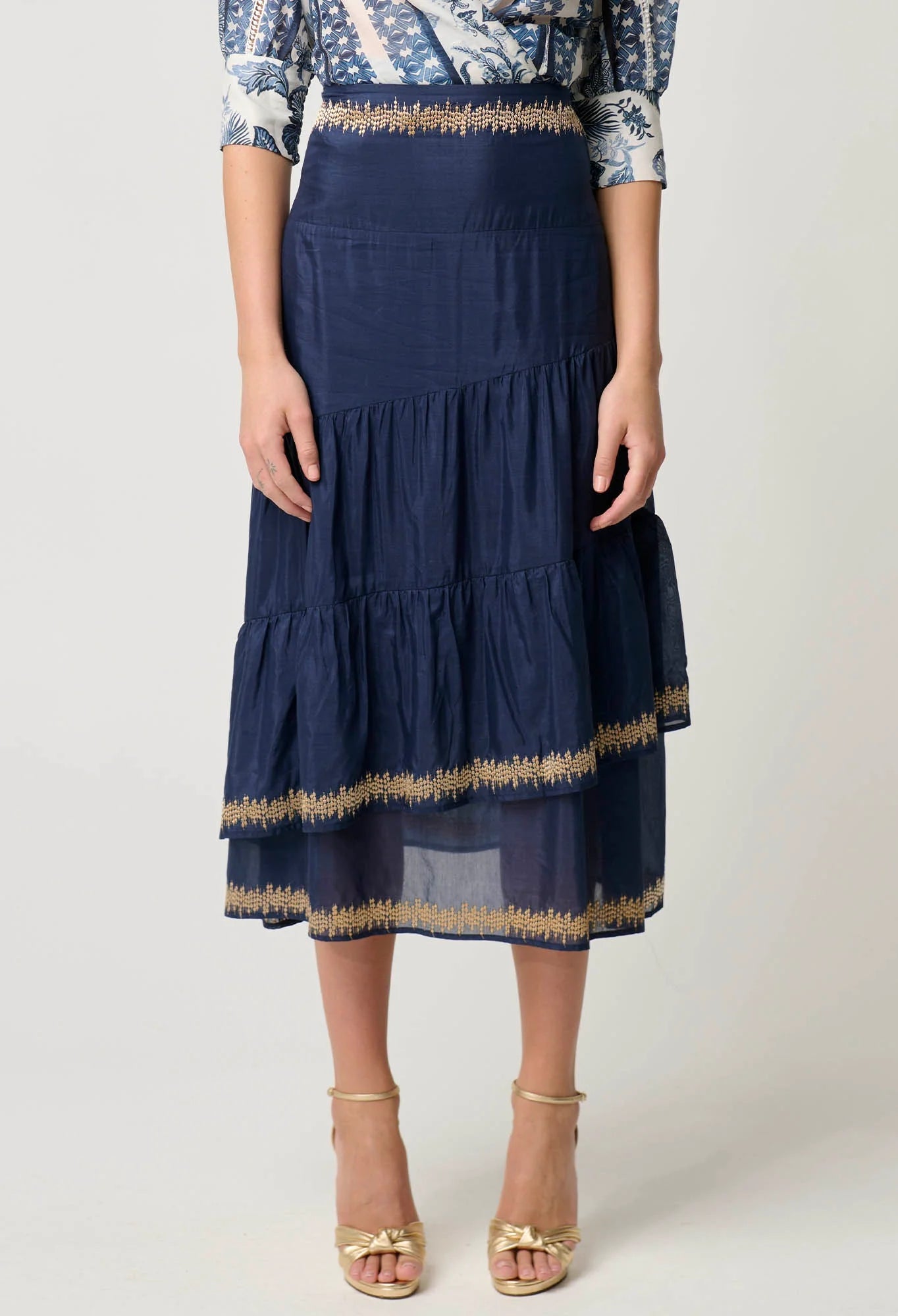 Shop Mustique Cotton Silk Embroidered Skirt | Ink - ONCEWAS