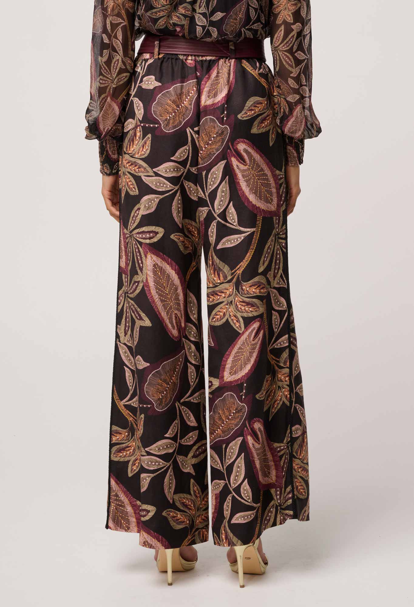 Shop Oncewas Adele Linen Viscose Belted Printed Pant in Dark Tropique - OnceWas