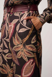 Shop Oncewas Adele Linen Viscose Belted Printed Pant in Dark Tropique - OnceWas
