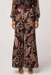 Shop Oncewas Adele Linen Viscose Belted Printed Pant in Dark Tropique - OnceWas