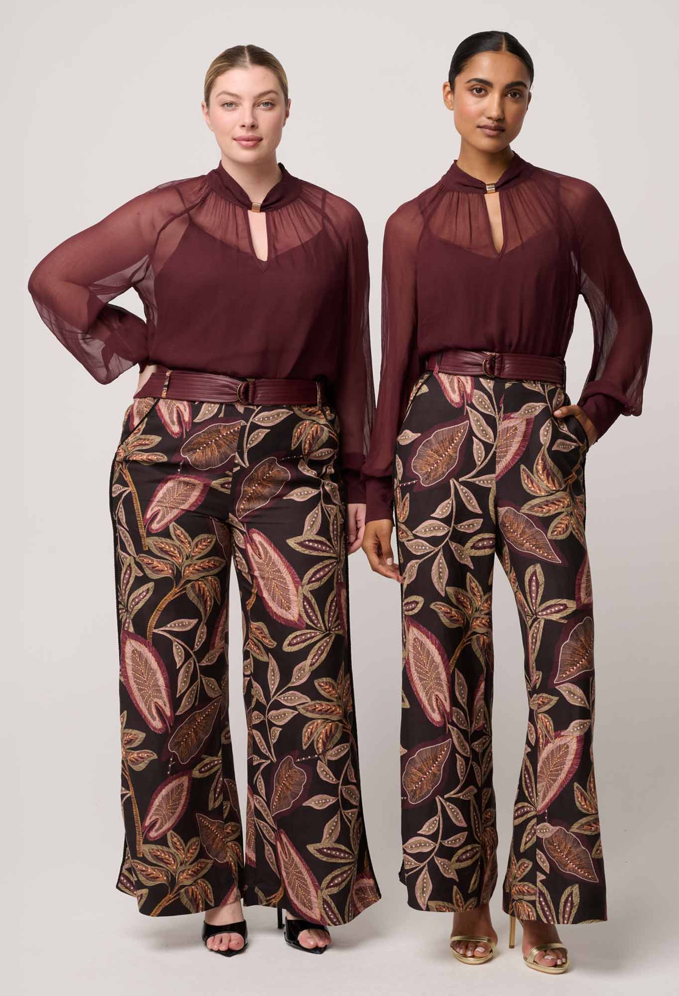 Shop Oncewas Adele Linen Viscose Belted Printed Pant in Dark Tropique - OnceWas