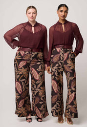 Shop Oncewas Adele Linen Viscose Belted Printed Pant in Dark Tropique - OnceWas