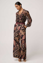 Shop Oncewas Adele Linen Viscose Belted Printed Pant in Dark Tropique - OnceWas