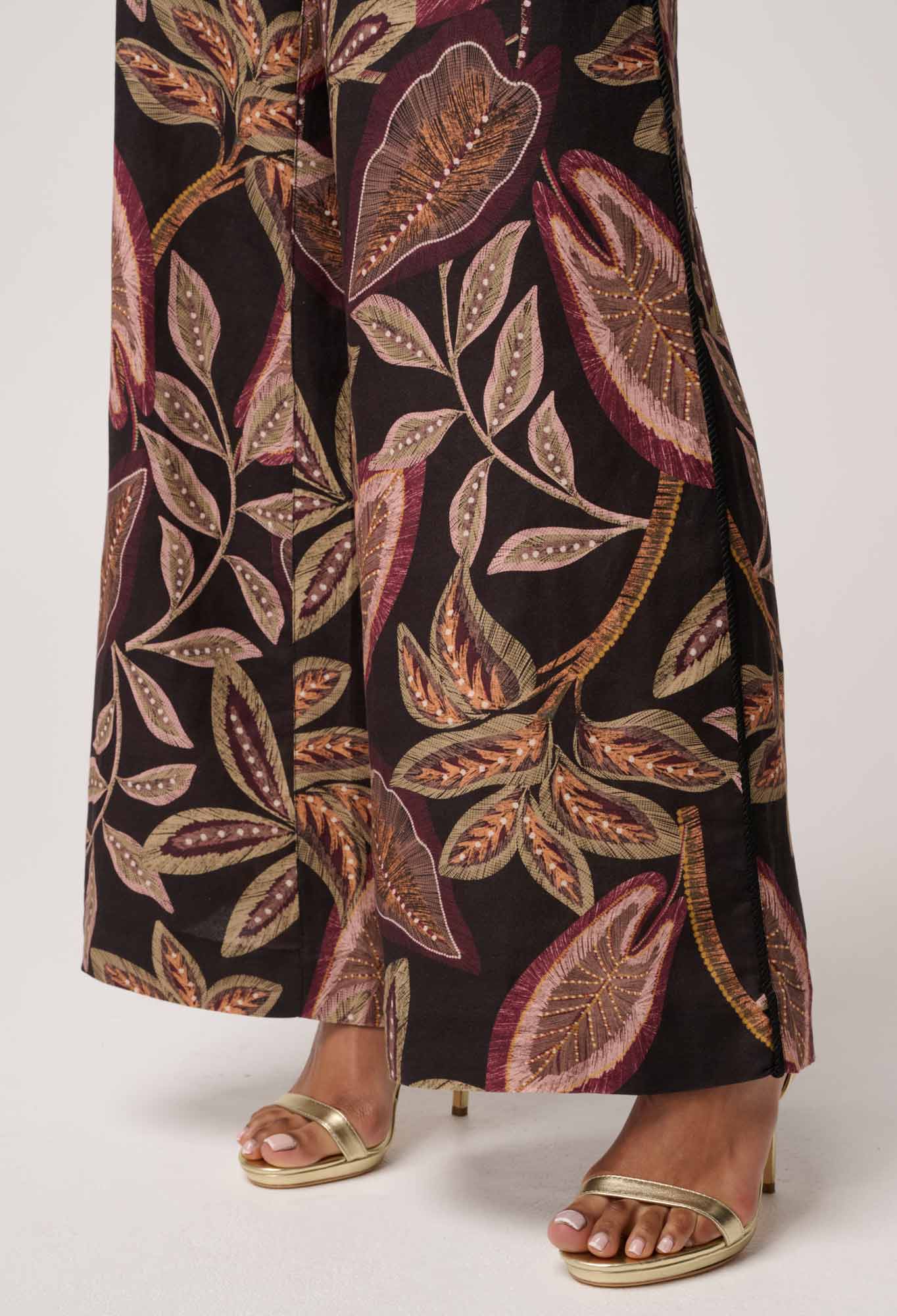 Shop Oncewas Adele Linen Viscose Belted Printed Pant in Dark Tropique - OnceWas