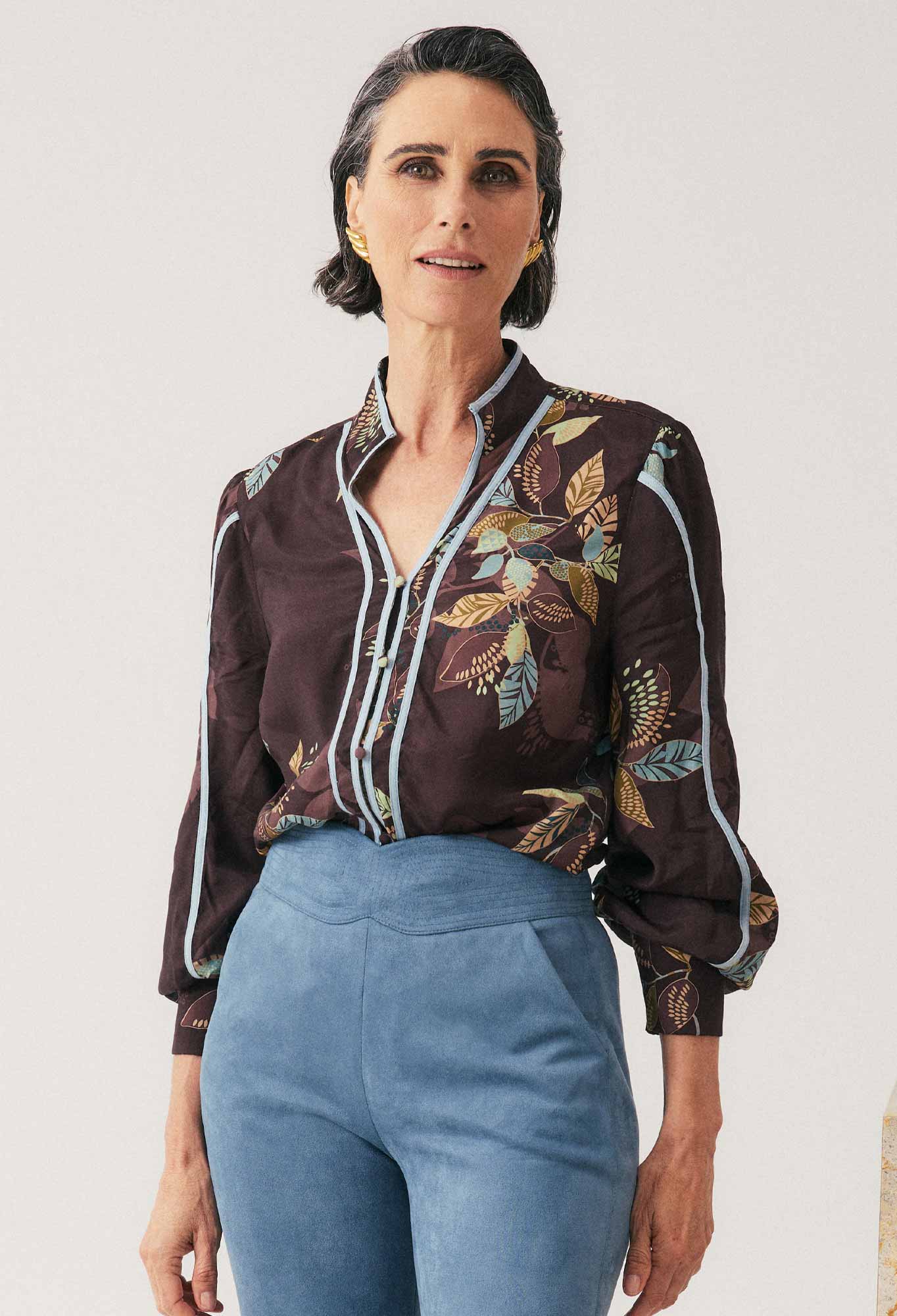 Shop Oncewas Asher Viscose Faille Shirt in Ember Vines - OnceWas