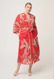 Shop Oncewas Audrey Embroidered Viscose Faille Blouse in Crimson Palms - OnceWas