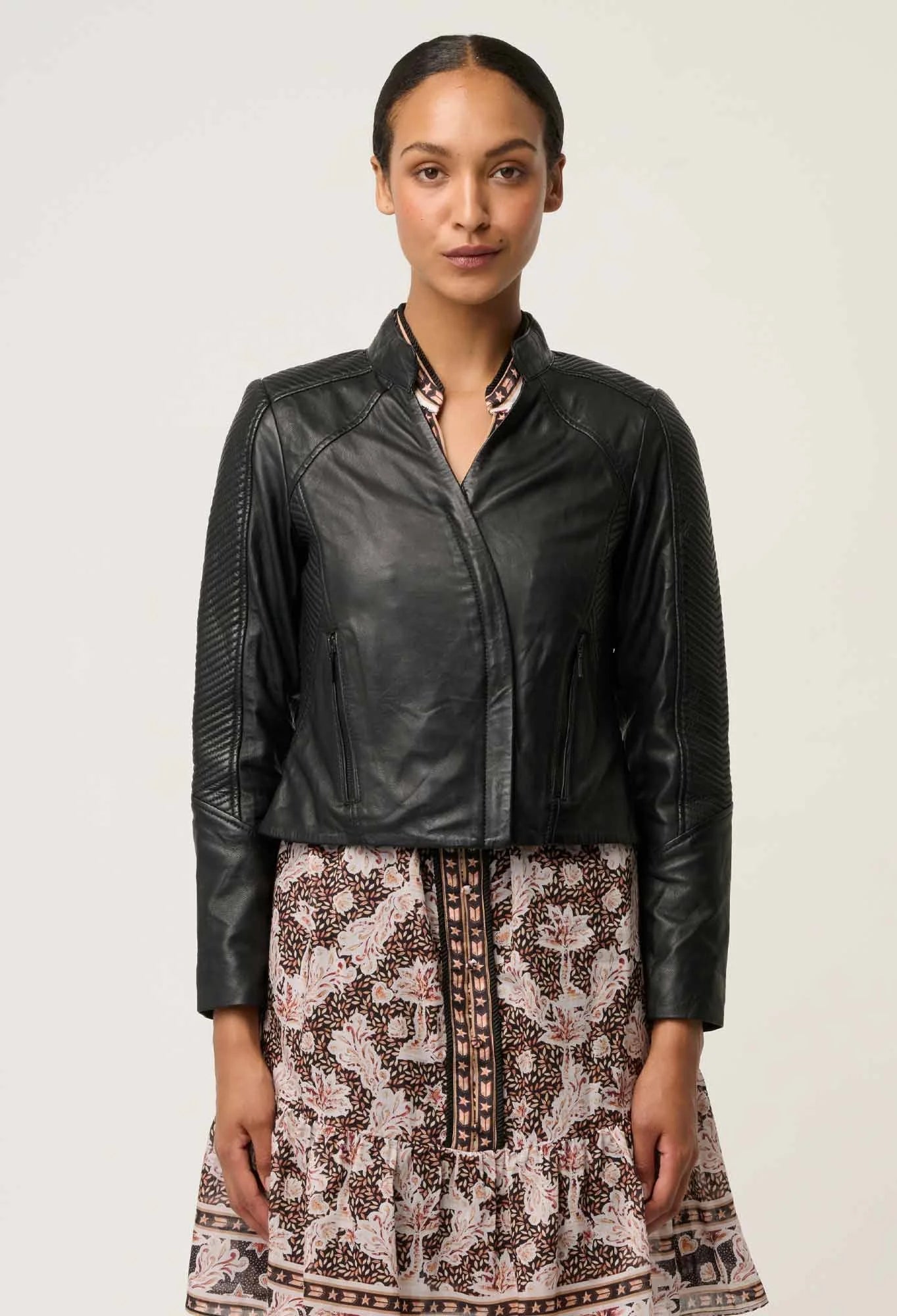 Shop OnceWas Blaire Leather Herringbone Stitch Jacket - OnceWas
