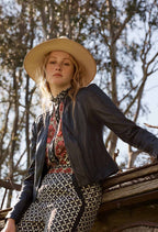 Shop OnceWas Blaire Leather Herringbone Stitch Jacket - OnceWas