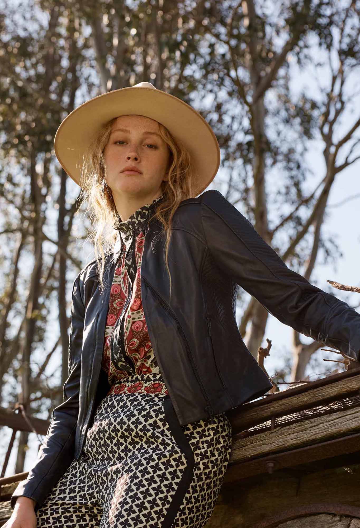 Shop OnceWas Blaire Leather Herringbone Stitch Jacket - OnceWas