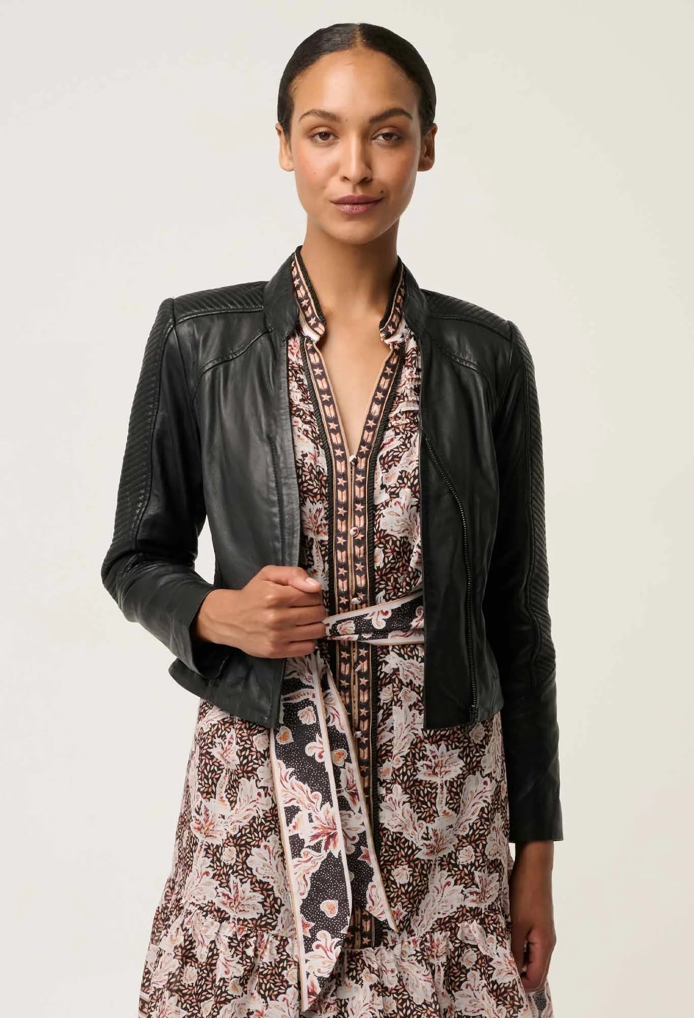 Shop OnceWas Blaire Leather Herringbone Stitch Jacket - OnceWas