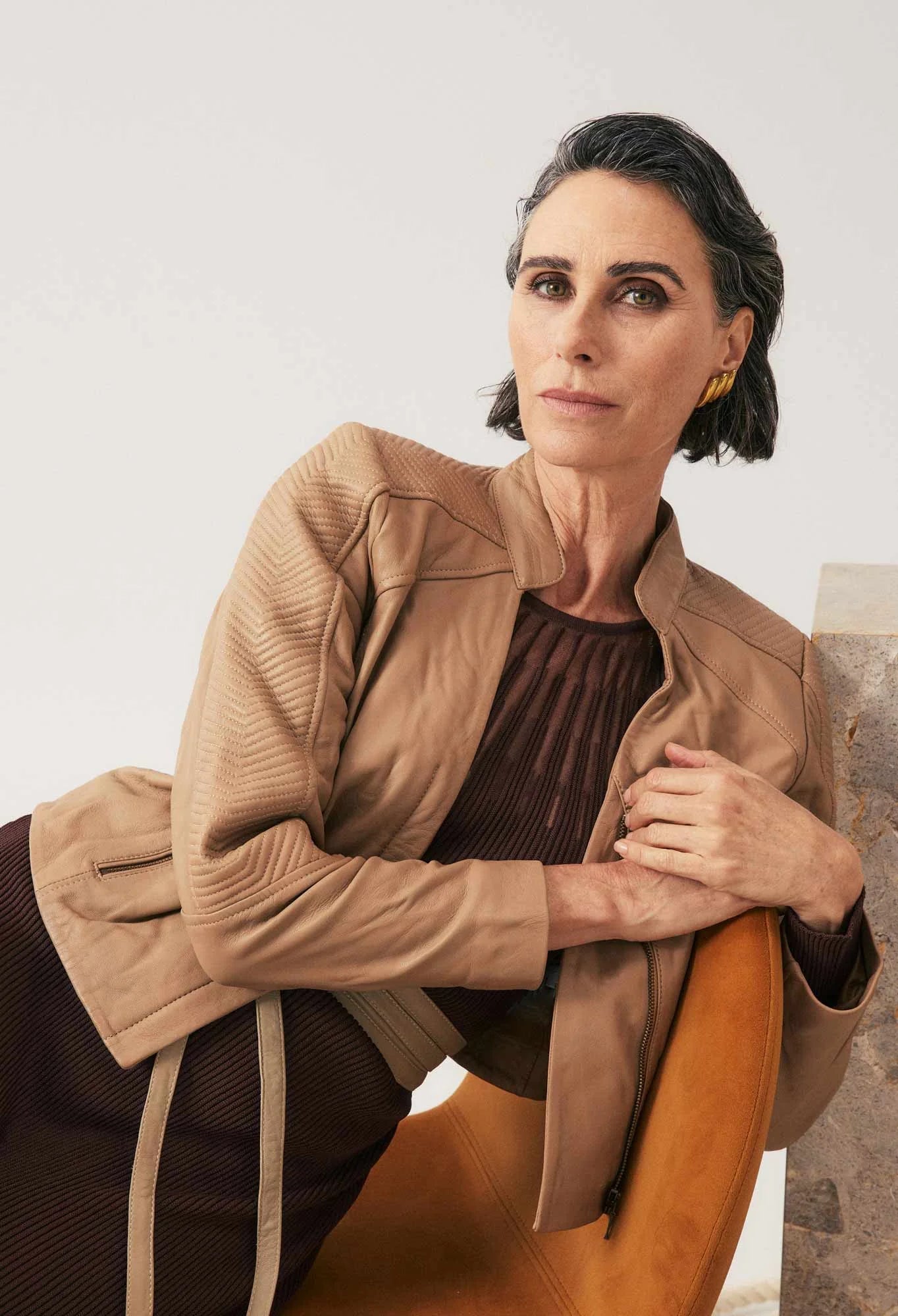 Shop OnceWas Blaire Leather Herringbone Stitch Jacket - OnceWas