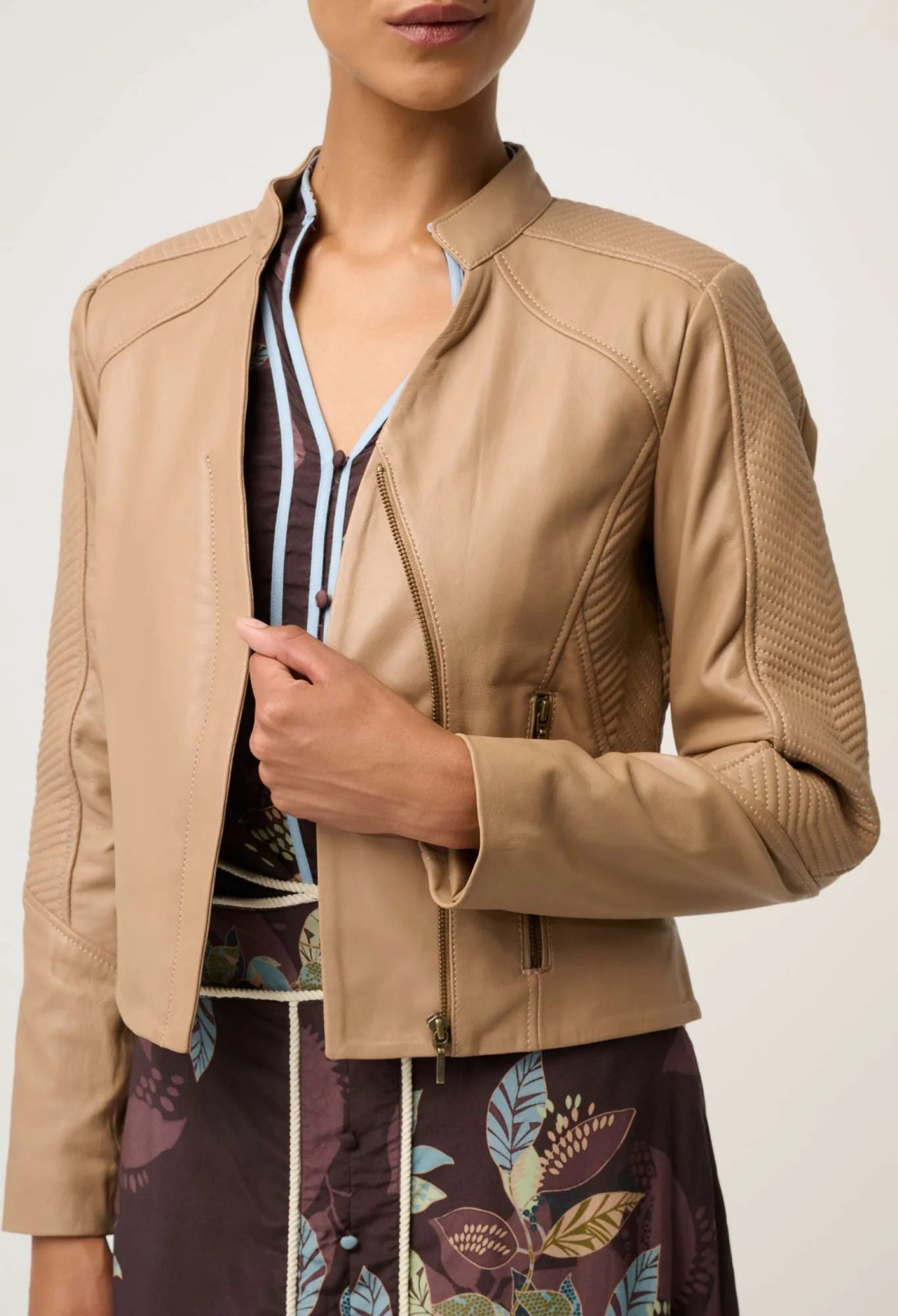 Shop OnceWas Blaire Leather Herringbone Stitch Jacket - OnceWas