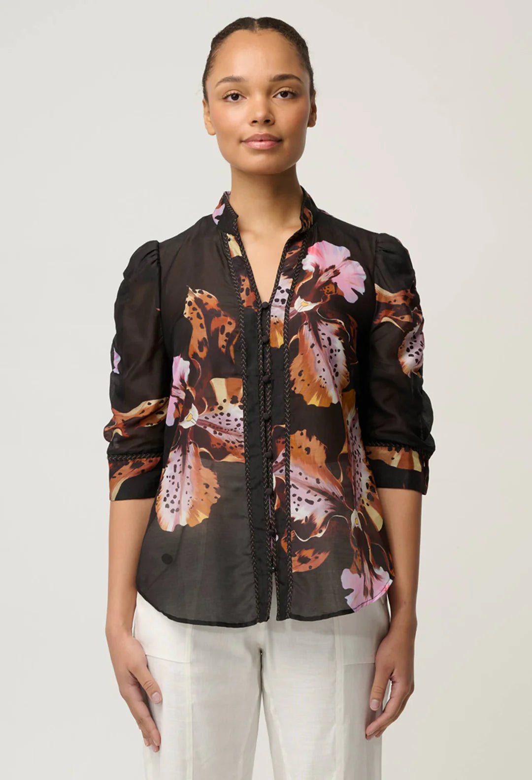 Shop Oncewas Calantha Cotton Silk Sleeve Shirt in Sunset Orchid - OnceWas