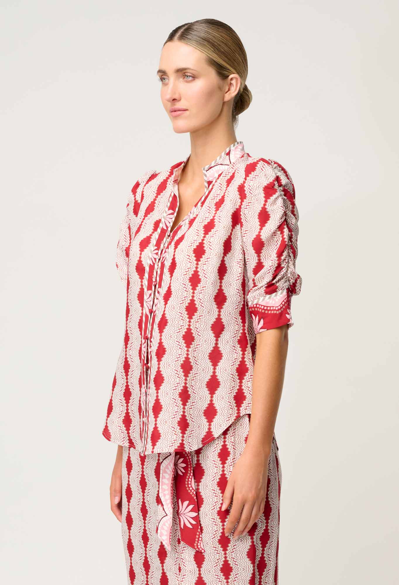 Shop Oncewas Calantha Shirt in Marrakech Ruby - OnceWas
